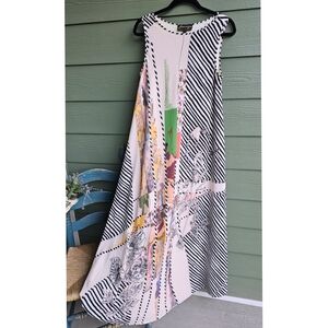 Anthropologie Geisha Designs Ivory Drama Abstract Sleeveless Maxi Dress